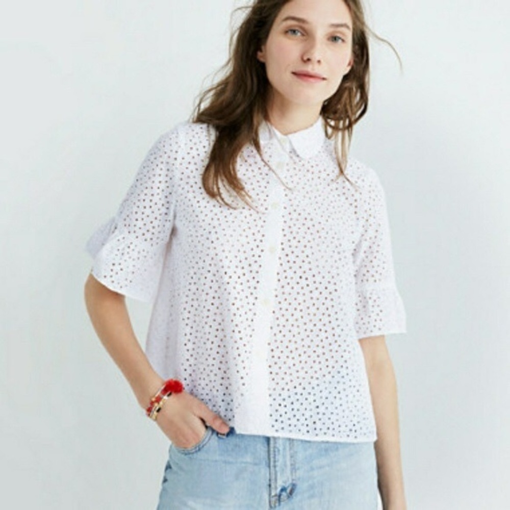 Madewell Eyelet Bell-Sleeve Shirt White, XXS